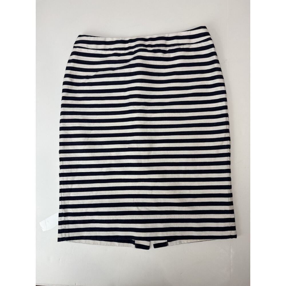 J.Crew No. 2 Pencil Skirt Size 4 Navy White Stripe Linen Cotton Preppy Nautical